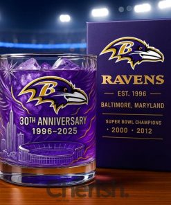 Baltimore Ravens 30th Anniversary Whiskey Glass