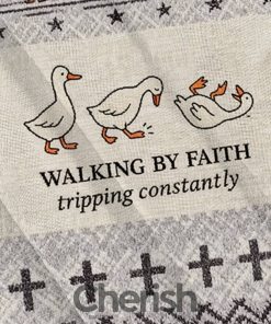 Funny Goose Walking By Faith Ugly Christmas Sweater
