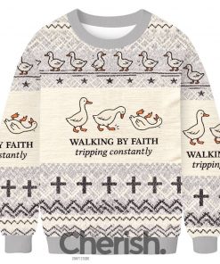 Funny Goose Walking By Faith Ugly Christmas Sweater