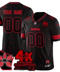 Green Bay Packers 4X Super Bowl Champions x Stranger Things Custom Football Jersey