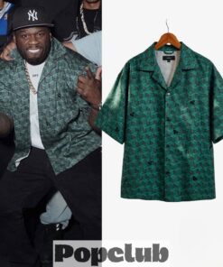 50 Cent At Fightland Premiere Purple Brand Green Monogram Hawaiian Shirt 50 Cent At Fightland Premiere Purple Brand Green Monogram Hawaiian Shirt