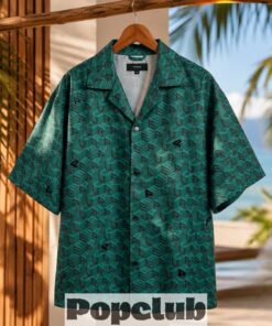 50 Cent At Fightland Premiere Purple Brand Green Monogram Hawaiian Shirt
