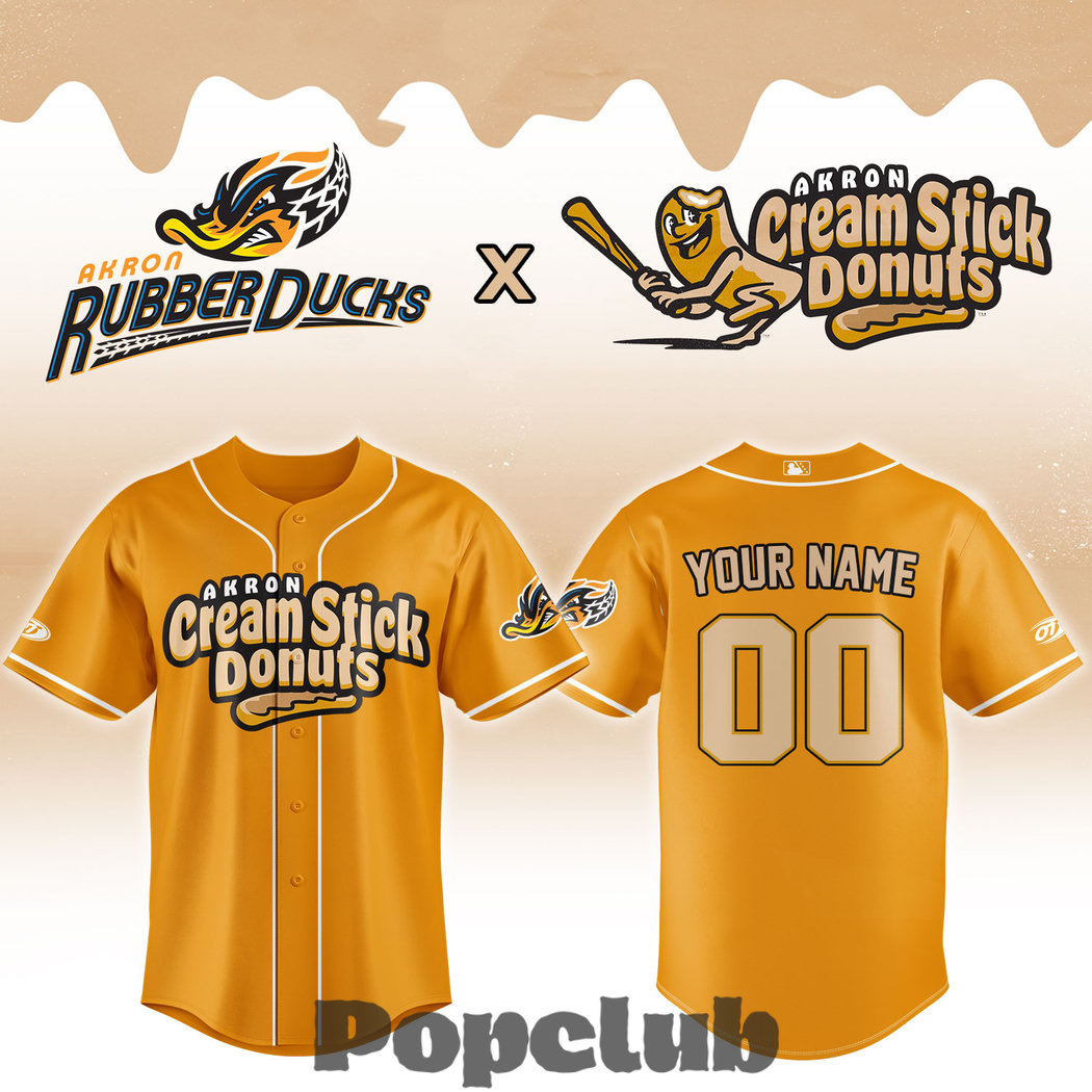 Akron RubberDucks x Cream Stick Donuts Custom Baseball Jersey Akron RubberDucks x Cream Stick Donuts Custom Baseball Jersey