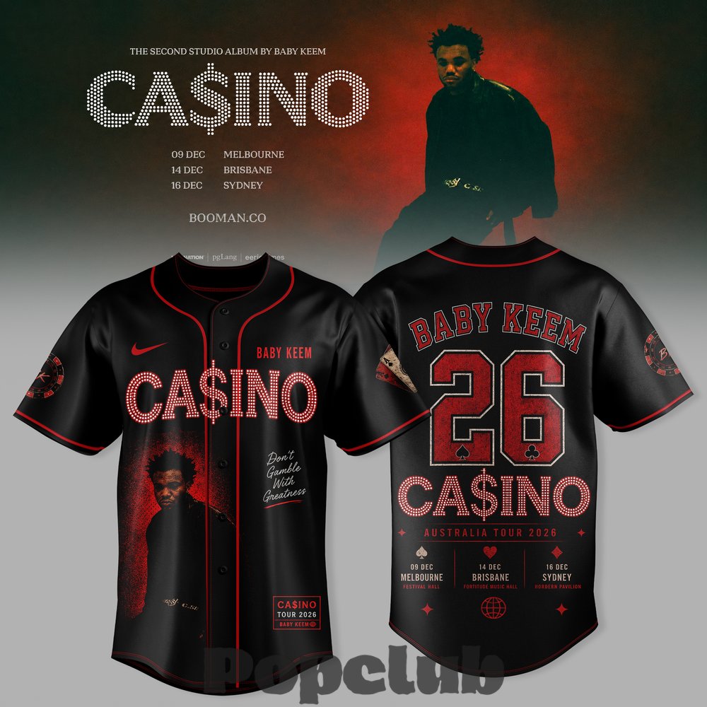 Baby Keem Ca$ino Australia 2026 Tour Baseball Jersey Baby Keem Ca$ino Australia 2026 Tour Baseball Jersey