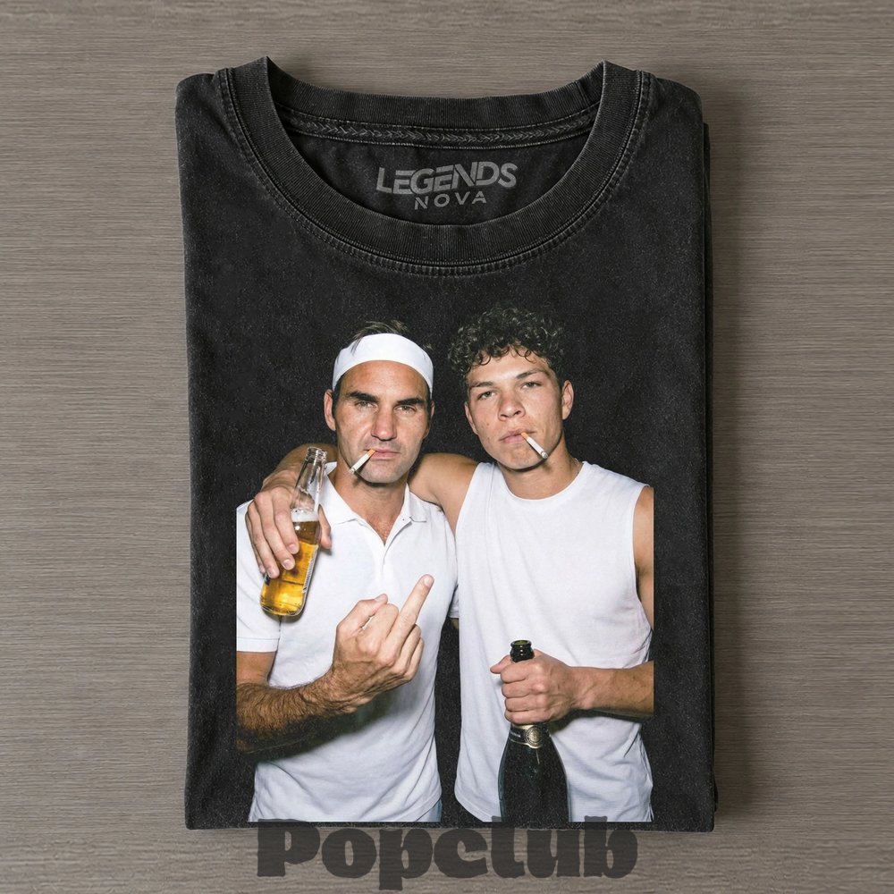 Ben Shelton & Roger Federer 2026 Vintage Drunk Smoke Tee Ben Shelton & Roger Federer 2026 Vintage Drunk Smoke Tee