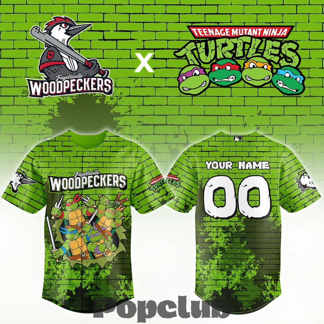 Fayetteville Woodpeckers x Teenage Mutant Ninja Turtles Night Custom Jersey Fayetteville Woodpeckers x Teenage Mutant Ninja Turtles Night Custom Jersey