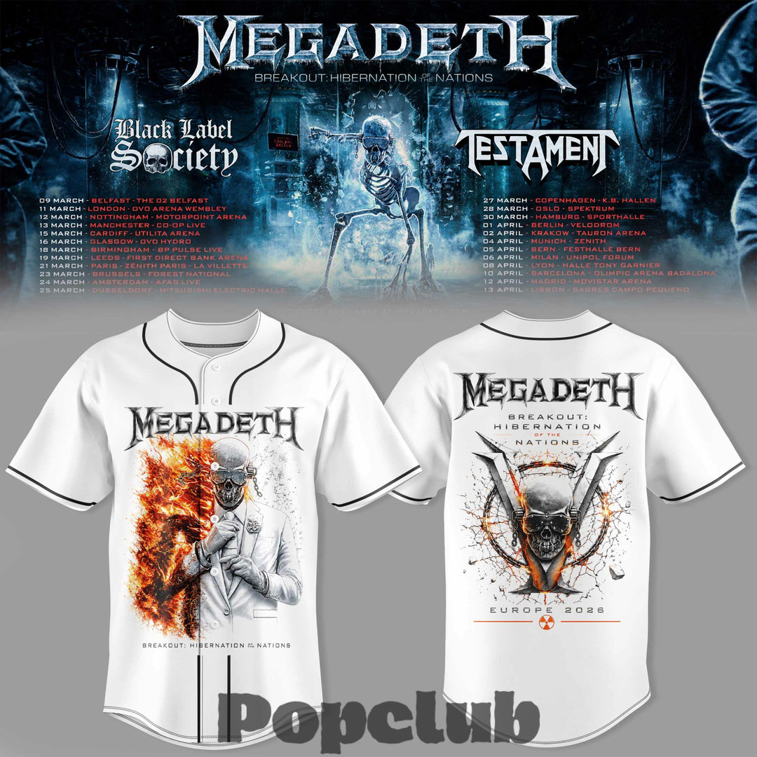 Megadeth Breakout Hibernation of the Nations Tour Special Baseball Jersey Megadeth Breakout Hibernation of the Nations Tour Special Baseball Jersey