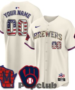 Milwaukee Brewers 2026 Independence Day USA Custom Baseball Jersey Milwaukee Brewers 2026 Independence Day USA Custom Baseball Jersey