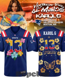New England Patriots x Karol G Viajando Por El Mundo Tropitour 2026 Football Jersey