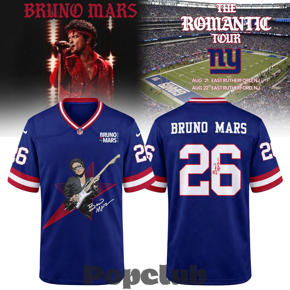 New York Giants x Bruno Mars – The Romantic Tour 2026 Football Jersey New York Giants x Bruno Mars – The Romantic Tour 2026 Football Jersey