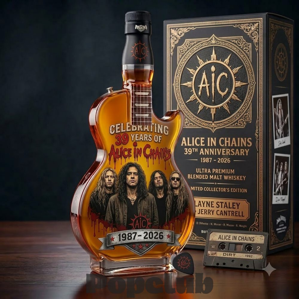 Alice in Chains 39th Anniversary 1987-2026 Guitar Whiskey Bottle Alice in Chains 39th Anniversary 1987-2026 Guitar Whiskey Bottle