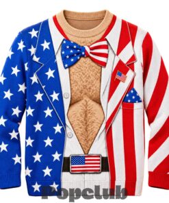 American Flag Hairy Chest Tuxedo Ugly Christmas Sweater