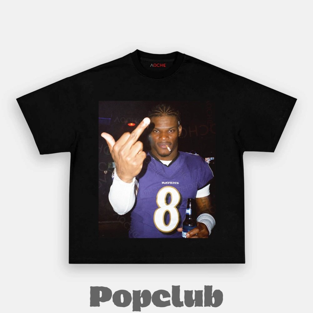 Baltimore Ravens Lamar Jackson Drinking & Middle Finger T-Shirt Baltimore Ravens Lamar Jackson Drinking & Middle Finger T-Shirt
