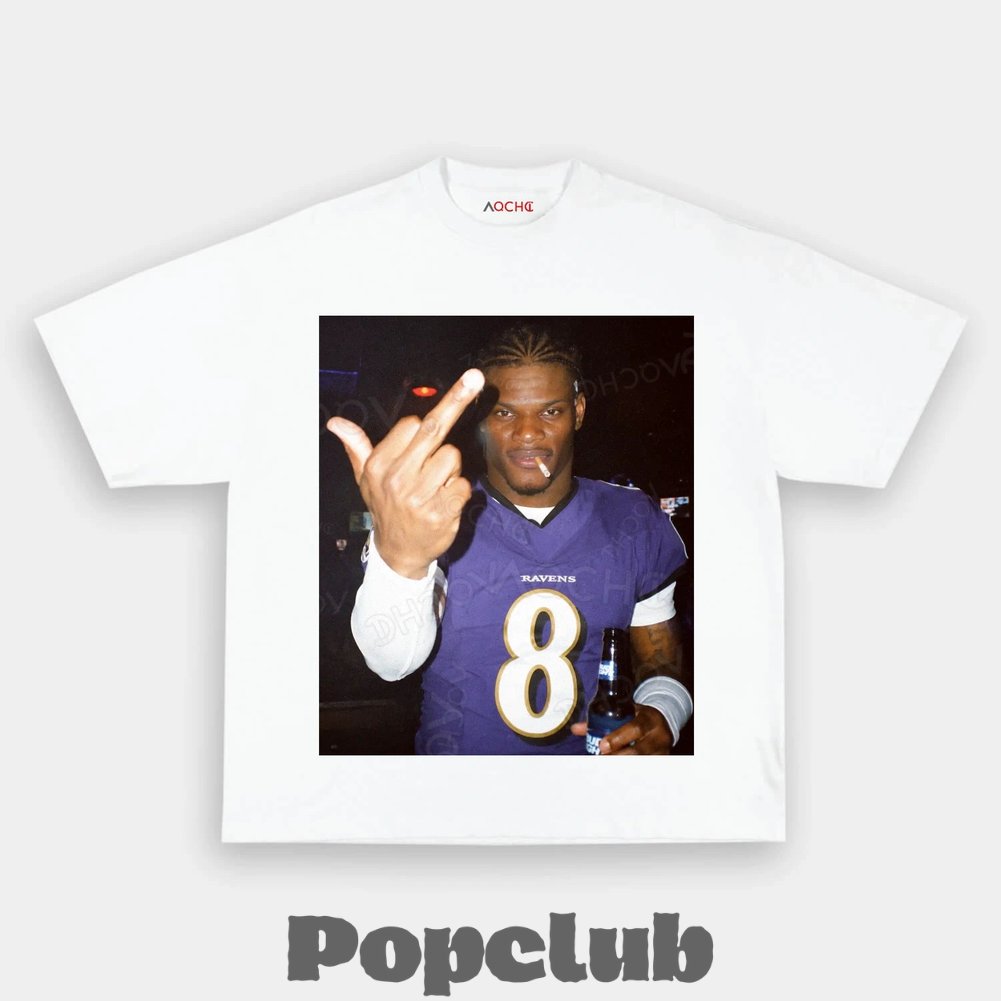 Baltimore Ravens Lamar Jackson Drinking & Middle Finger T-Shirt Baltimore Ravens Lamar Jackson Drinking & Middle Finger T-Shirt