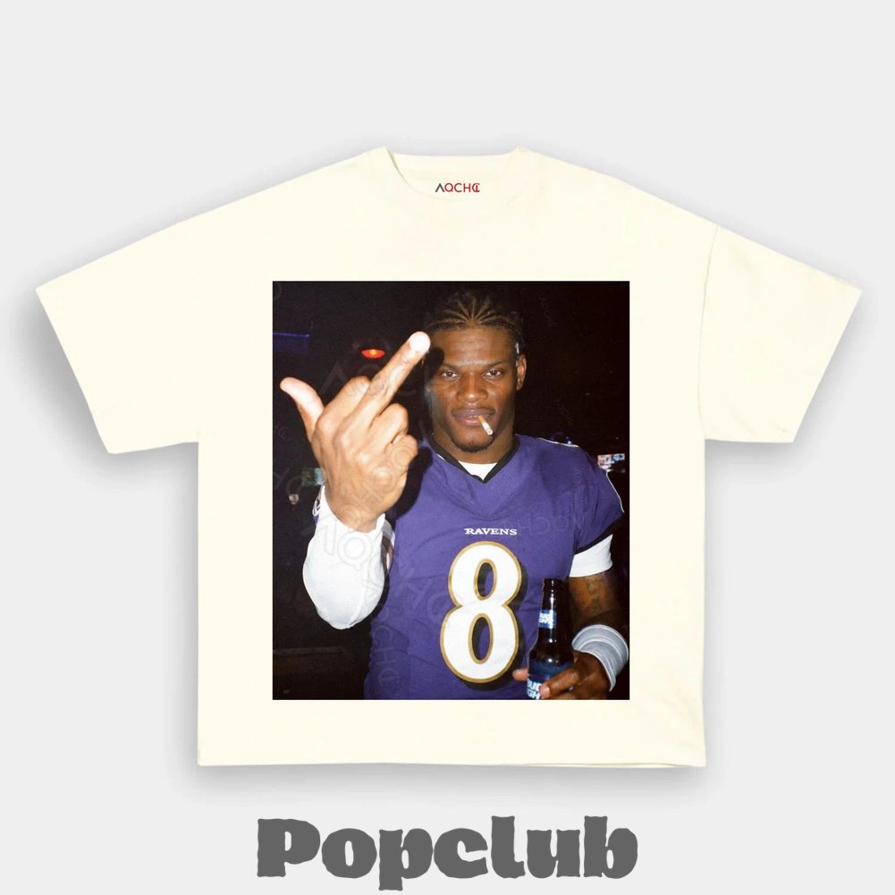 Baltimore Ravens Lamar Jackson Drinking & Middle Finger T-Shirt Baltimore Ravens Lamar Jackson Drinking & Middle Finger T-Shirt