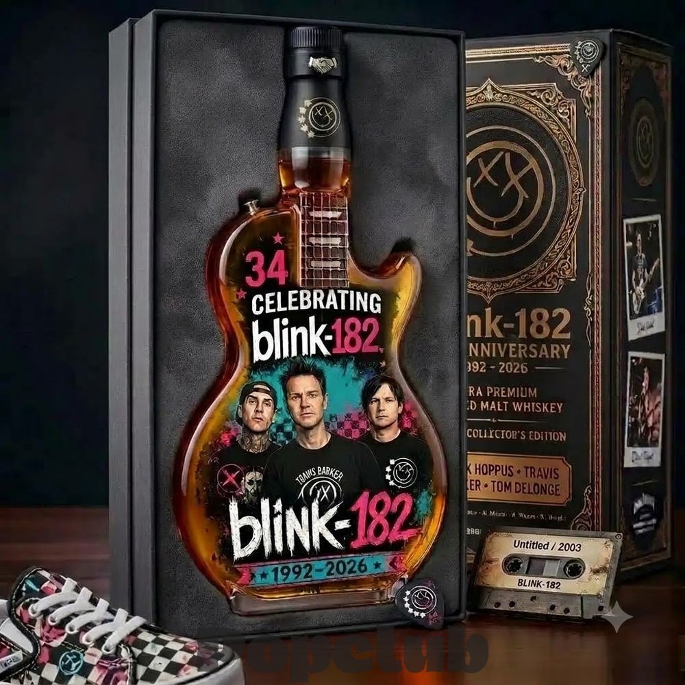 Blink-182 34th Anniversary 1992-2026 Guitar Whiskey Bottle Blink-182 34th Anniversary 1992-2026 Guitar Whiskey Bottle