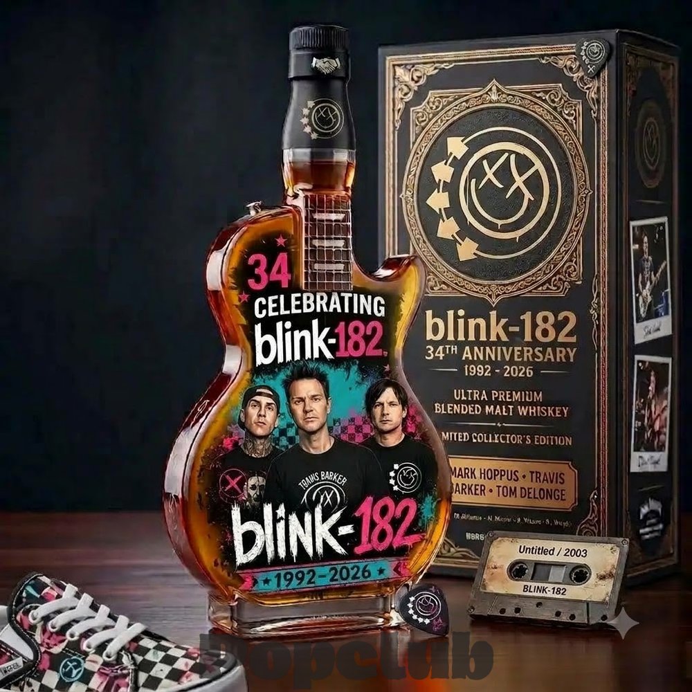 Blink-182 34th Anniversary 1992-2026 Guitar Whiskey Bottle Blink-182 34th Anniversary 1992-2026 Guitar Whiskey Bottle