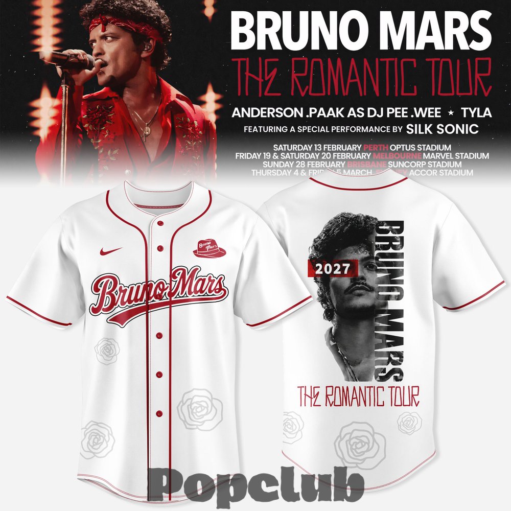 Bruno Mars The Romantic Tour AUS & NZ Special Baseball Jersey Bruno Mars The Romantic Tour AUS & NZ Special Baseball Jersey