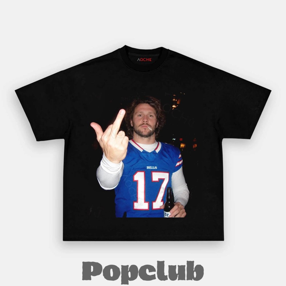 Buffalo Bills Josh Allen Drinking & Middle Finger T-Shirt Buffalo Bills Josh Allen Drinking & Middle Finger T-Shirt