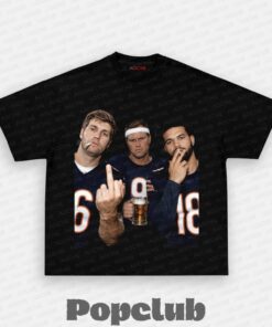 Chicago Bears Jay Cutler, Jim McMahon & Caleb Williams Drinking & Middle Finger T-Shirt Chicago Bears Jay Cutler, Jim McMahon & Caleb Williams Drinking & Middle Finger T-Shirt