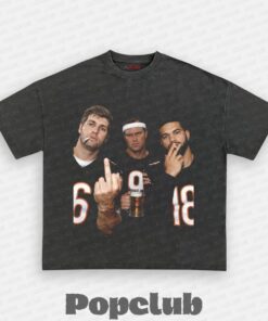 Chicago Bears Jay Cutler, Jim McMahon & Caleb Williams Drinking & Middle Finger T-Shirt