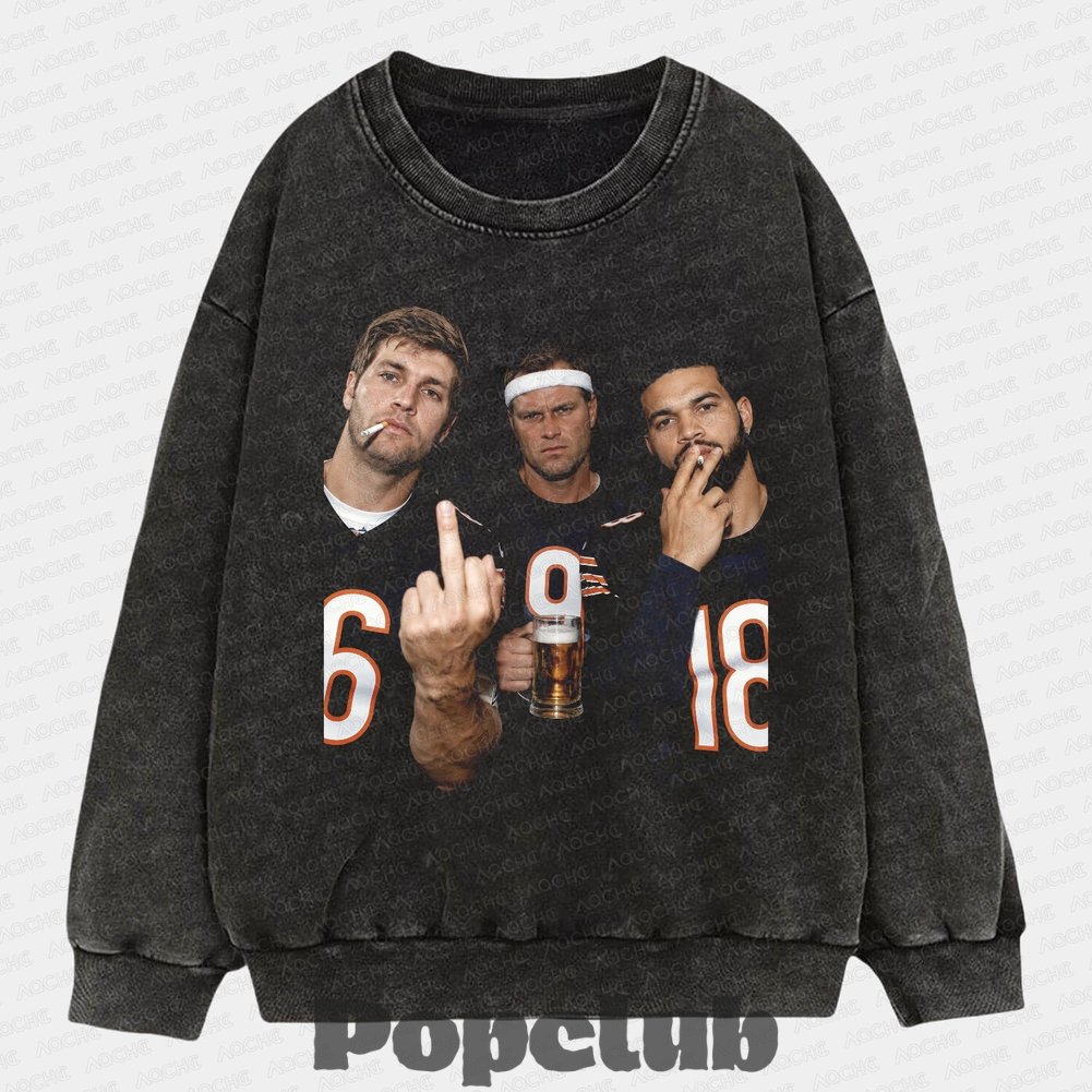 Chicago Bears Jay Cutler, Jim McMahon & Caleb Williams Drinking & Middle Finger T-Shirt Chicago Bears Jay Cutler, Jim McMahon & Caleb Williams Drinking & Middle Finger T-Shirt