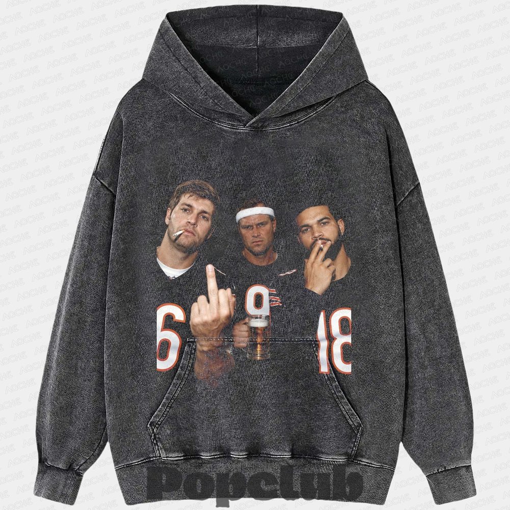 Chicago Bears Jay Cutler, Jim McMahon & Caleb Williams Drinking & Middle Finger T-Shirt Chicago Bears Jay Cutler, Jim McMahon & Caleb Williams Drinking & Middle Finger T-Shirt