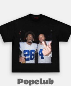Dallas Cowboys DaRon Bland & Dak Prescott Drinking & Middle Finger T-Shirt Dallas Cowboys DaRon Bland & Dak Prescott Drinking & Middle Finger T-Shirt