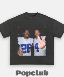Dallas Cowboys DaRon Bland & Dak Prescott Drinking & Middle Finger T-Shirt