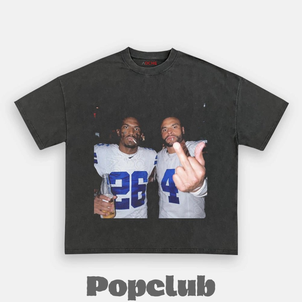 Dallas Cowboys DaRon Bland & Dak Prescott Drinking & Middle Finger T-Shirt Dallas Cowboys DaRon Bland & Dak Prescott Drinking & Middle Finger T-Shirt