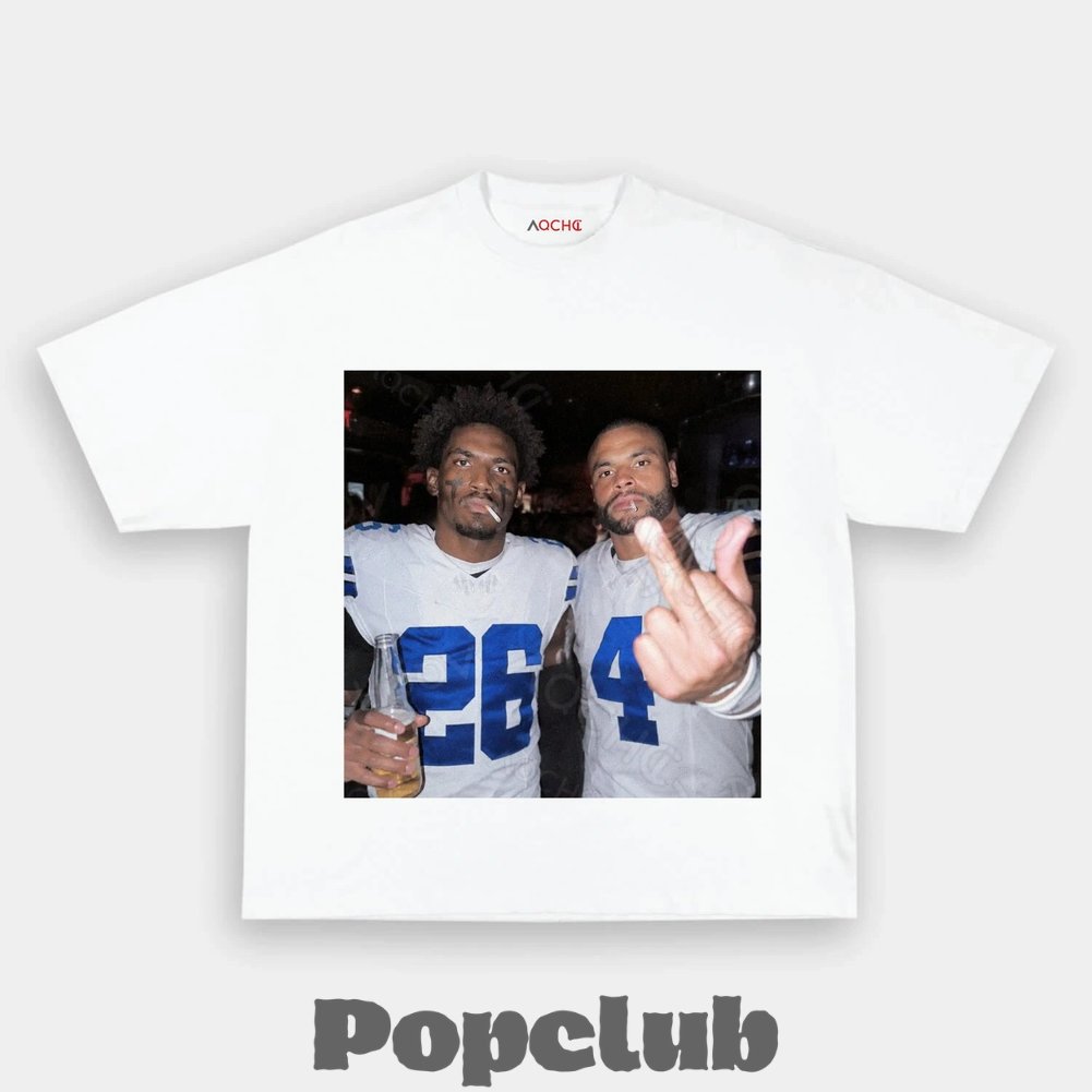 Dallas Cowboys DaRon Bland & Dak Prescott Drinking & Middle Finger T-Shirt Dallas Cowboys DaRon Bland & Dak Prescott Drinking & Middle Finger T-Shirt