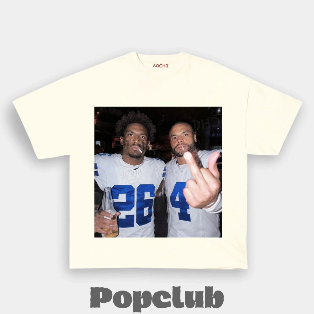 Dallas Cowboys DaRon Bland & Dak Prescott Drinking & Middle Finger T-Shirt Dallas Cowboys DaRon Bland & Dak Prescott Drinking & Middle Finger T-Shirt