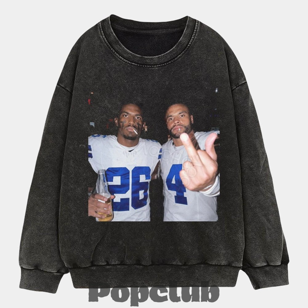 Dallas Cowboys DaRon Bland & Dak Prescott Drinking & Middle Finger T-Shirt Dallas Cowboys DaRon Bland & Dak Prescott Drinking & Middle Finger T-Shirt