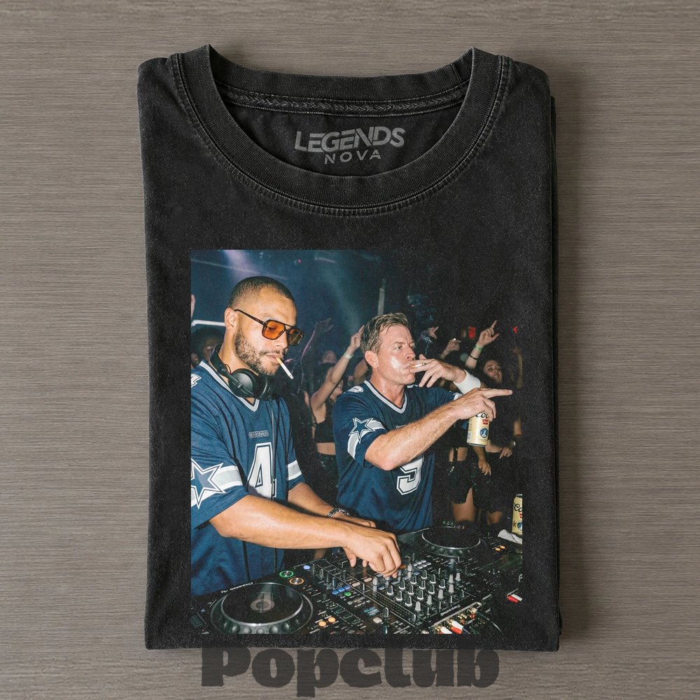 Dallas Cowboys Dak Prescott & Troy Aikman DJing & Drinking T-Shirt Dallas Cowboys Dak Prescott & Troy Aikman DJing & Drinking T-Shirt