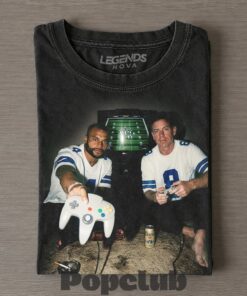 Dallas Cowboys Dak Prescott & Troy Aikman Playing Video Games & Drinking T-Shirt