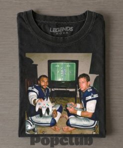Dallas Cowboys Dak Prescott & Troy Aikman Playing Video Games & Drinking T-Shirt
