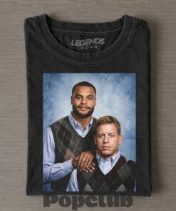 Dallas Cowboys Dak Prescott & Troy Aikman Step Brothers Portrait T-Shirt