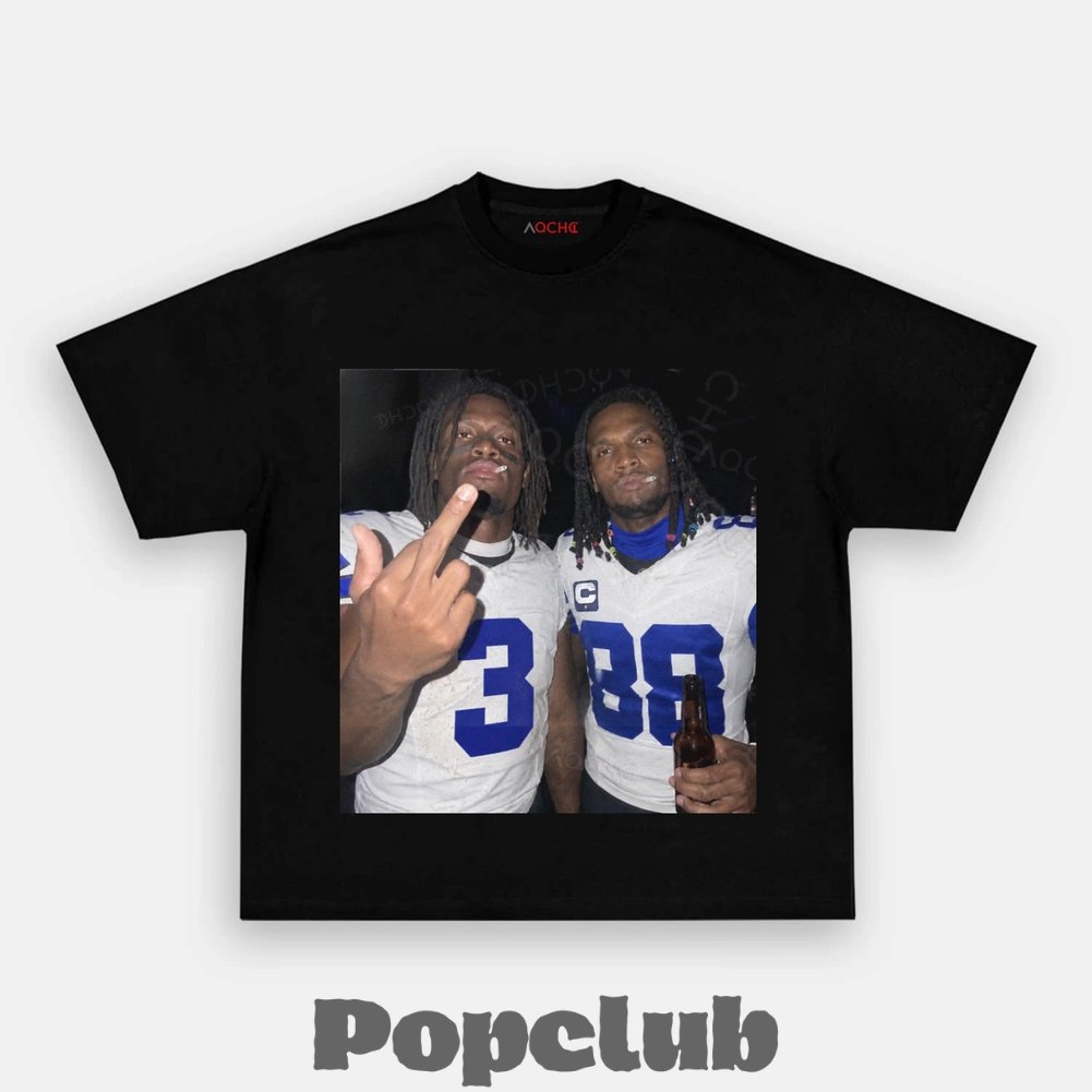 Dallas Cowboys George Pickens & CeeDee Lamb Drinking & Middle Finger T-Shirt Dallas Cowboys George Pickens & CeeDee Lamb Drinking & Middle Finger T-Shirt
