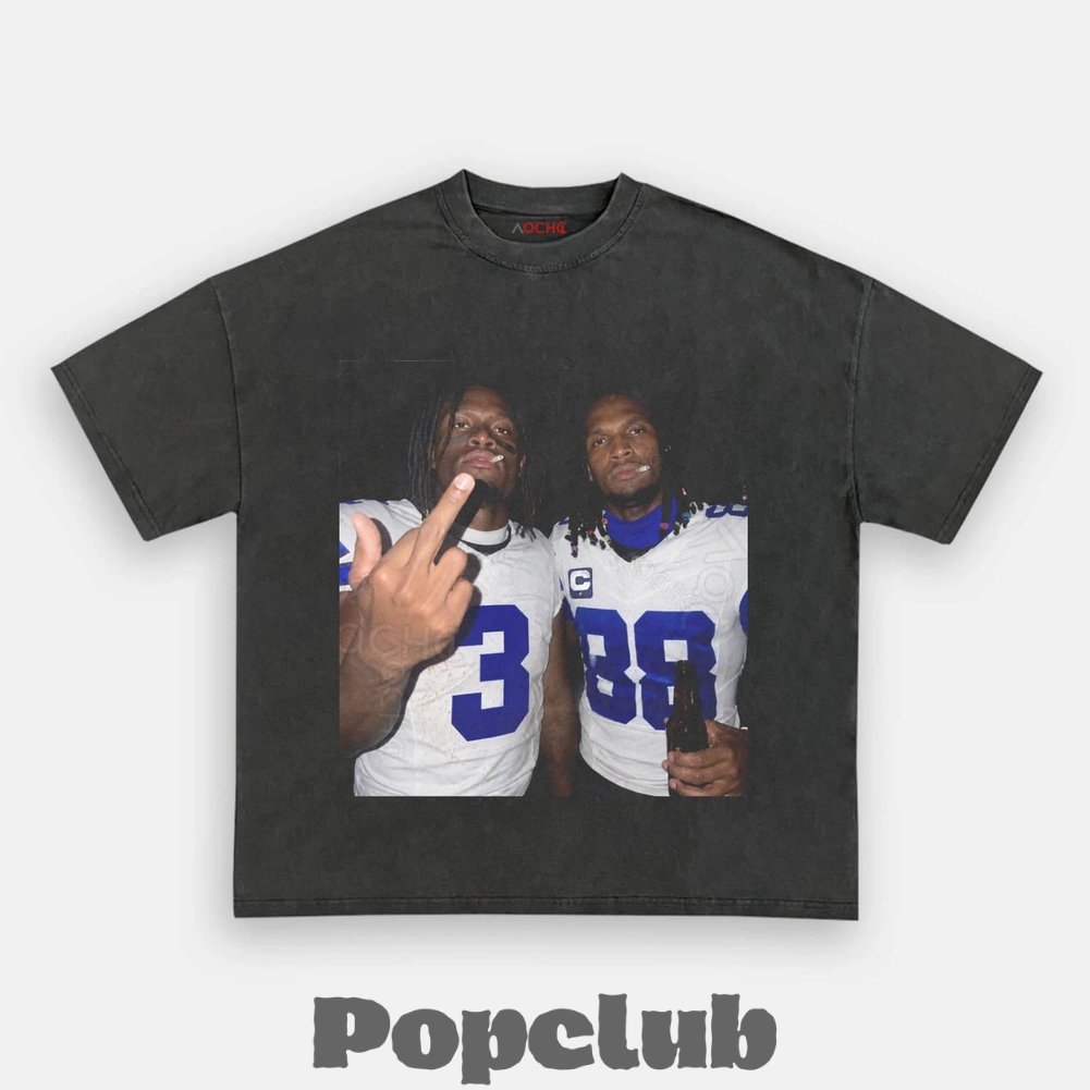 Dallas Cowboys George Pickens & CeeDee Lamb Drinking & Middle Finger T-Shirt Dallas Cowboys George Pickens & CeeDee Lamb Drinking & Middle Finger T-Shirt