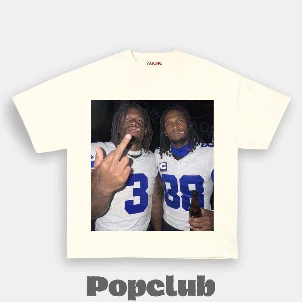 Dallas Cowboys George Pickens & CeeDee Lamb Drinking & Middle Finger T-Shirt Dallas Cowboys George Pickens & CeeDee Lamb Drinking & Middle Finger T-Shirt