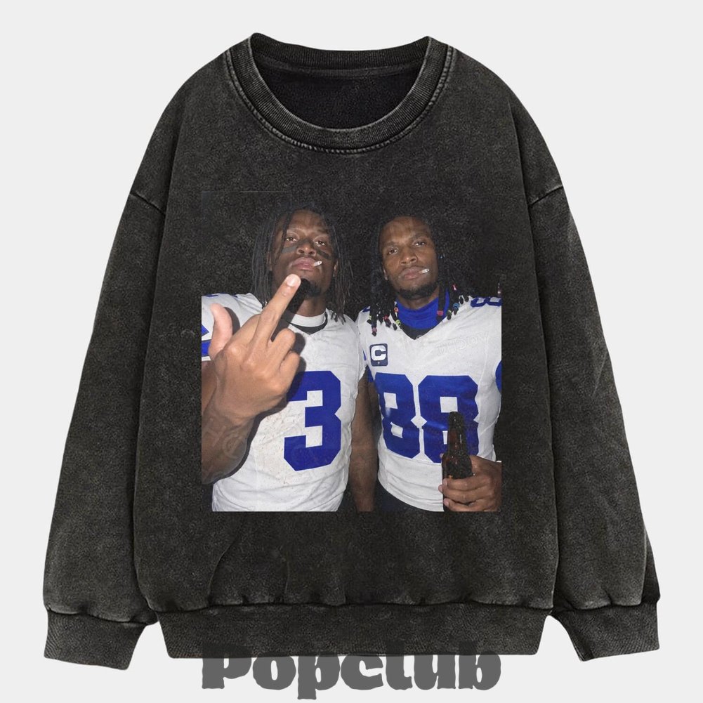 Dallas Cowboys George Pickens & CeeDee Lamb Drinking & Middle Finger T-Shirt Dallas Cowboys George Pickens & CeeDee Lamb Drinking & Middle Finger T-Shirt
