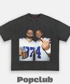 Dallas Cowboys Jake Ferguson & Dak Prescott Drinking & Middle Finger T-Shirt