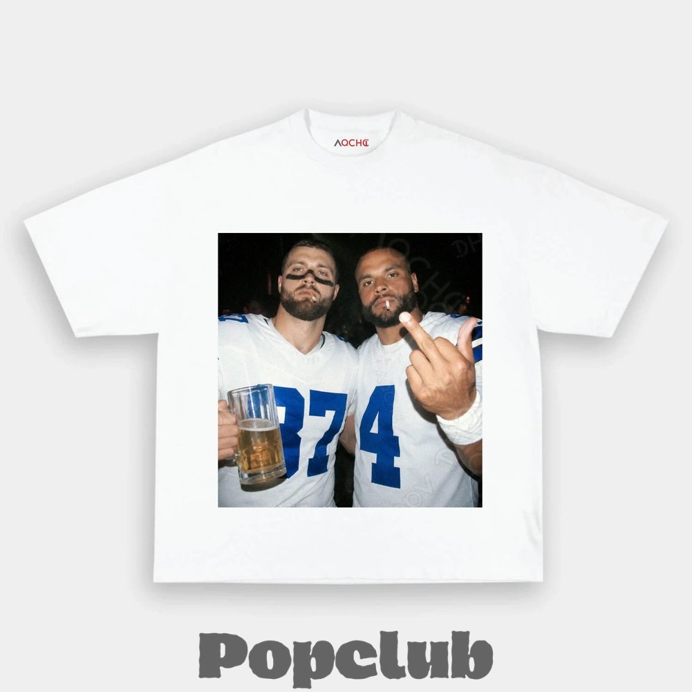 Dallas Cowboys Jake Ferguson & Dak Prescott Drinking & Middle Finger T-Shirt Dallas Cowboys Jake Ferguson & Dak Prescott Drinking & Middle Finger T-Shirt