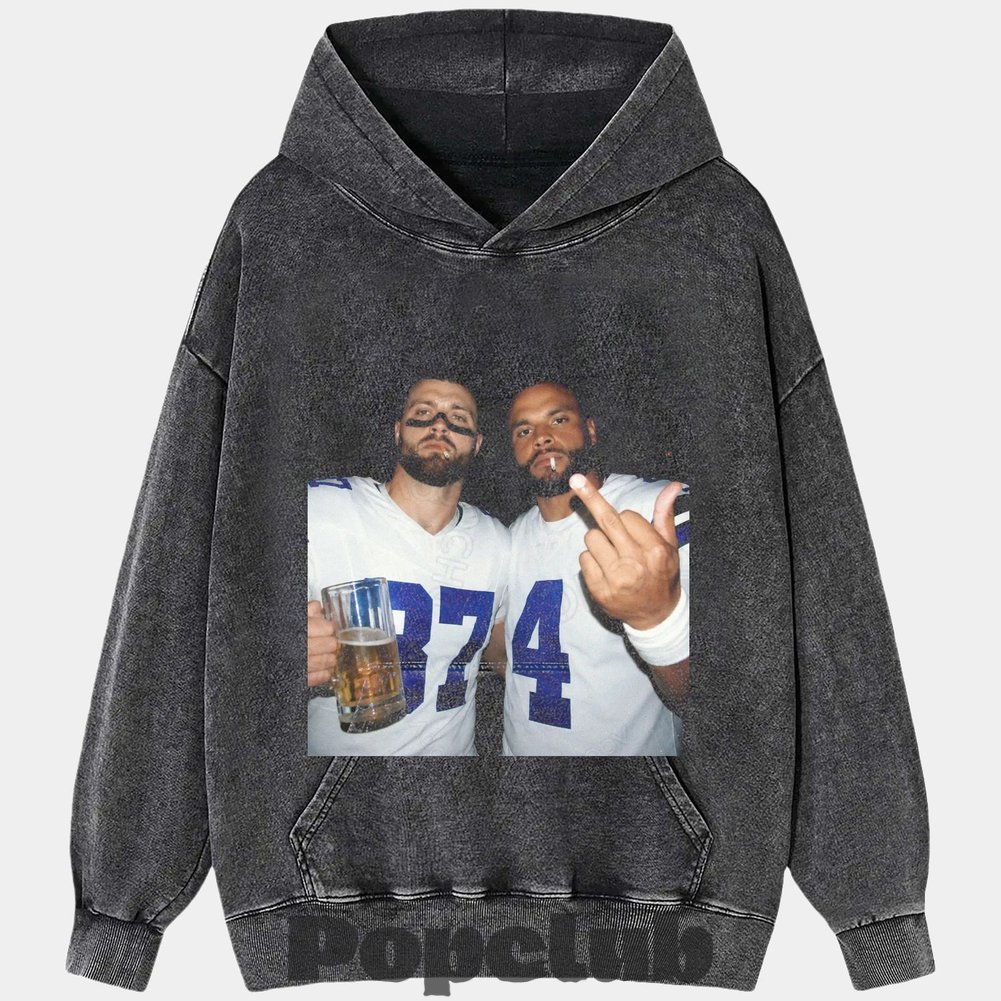 Dallas Cowboys Jake Ferguson & Dak Prescott Drinking & Middle Finger T-Shirt Dallas Cowboys Jake Ferguson & Dak Prescott Drinking & Middle Finger T-Shirt