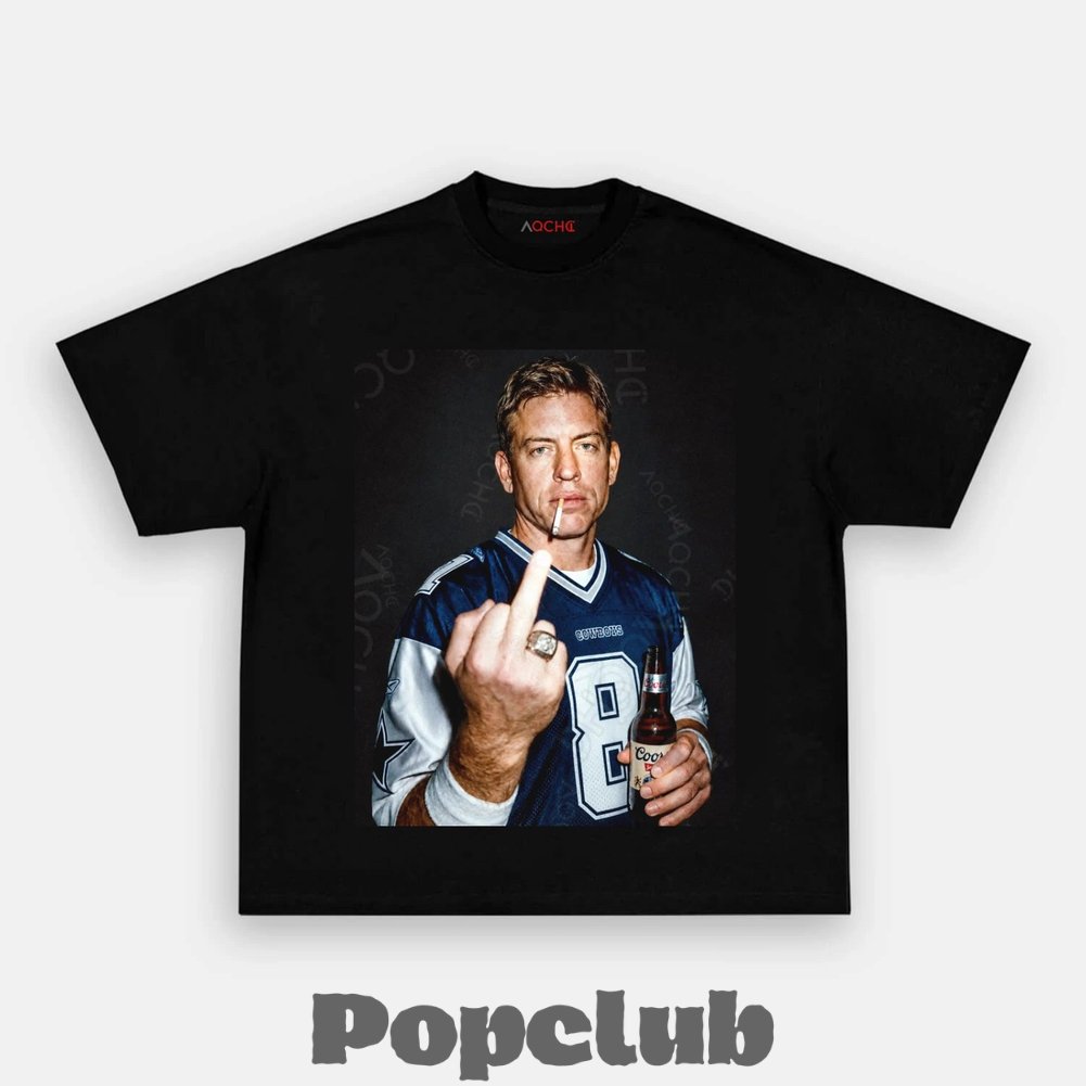 Dallas Cowboys Troy Aikman Drinking & Middle Finger T-Shirt Dallas Cowboys Troy Aikman Drinking & Middle Finger T-Shirt
