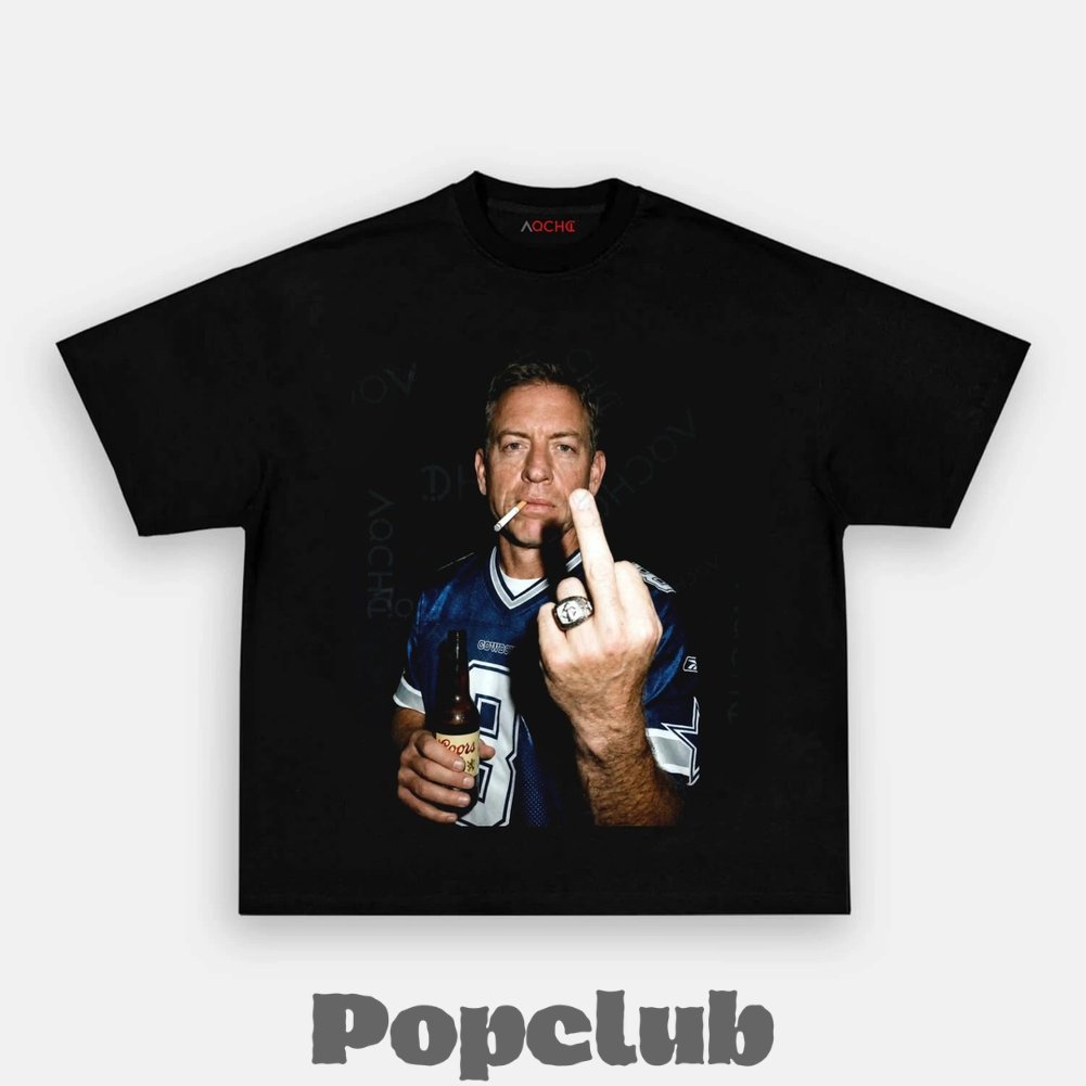 Dallas Cowboys Troy Aikman Drinking & Middle Finger T-Shirt Dallas Cowboys Troy Aikman Drinking & Middle Finger T-Shirt