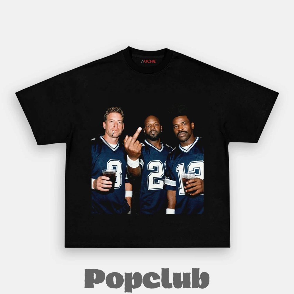 Dallas Cowboys Troy Aikman, Emmitt Smith & Michael Irvin Drinking & Middle Finger T-Shirt Dallas Cowboys Troy Aikman, Emmitt Smith & Michael Irvin Drinking & Middle Finger T-Shirt