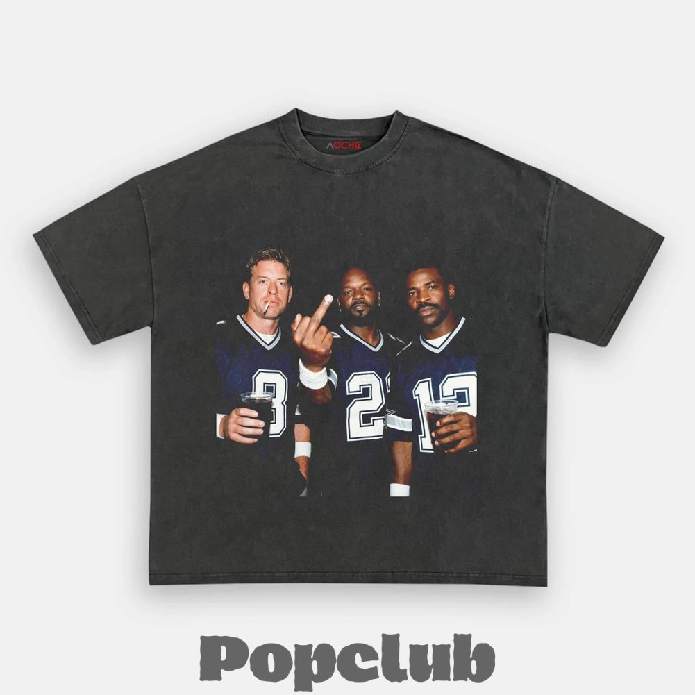 Dallas Cowboys Troy Aikman, Emmitt Smith & Michael Irvin Drinking & Middle Finger T-Shirt Dallas Cowboys Troy Aikman, Emmitt Smith & Michael Irvin Drinking & Middle Finger T-Shirt
