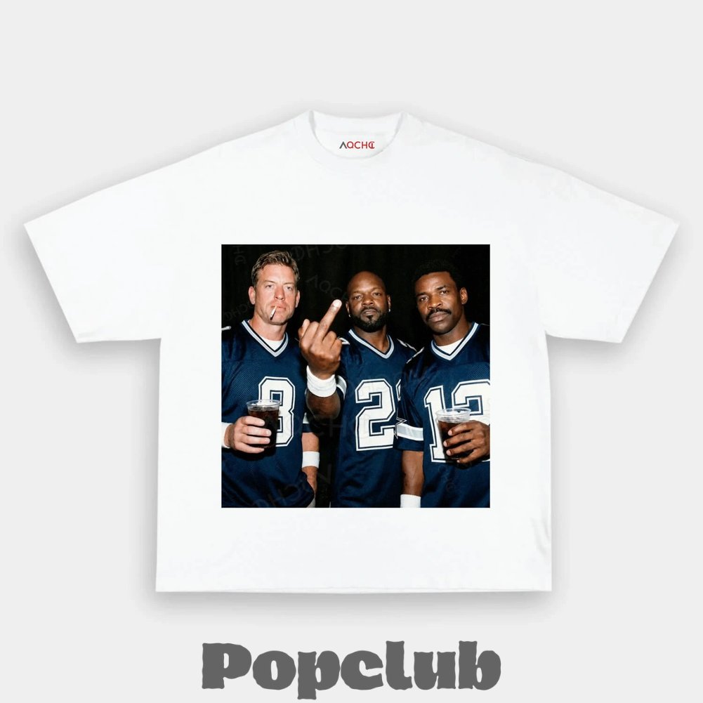Dallas Cowboys Troy Aikman, Emmitt Smith & Michael Irvin Drinking & Middle Finger T-Shirt Dallas Cowboys Troy Aikman, Emmitt Smith & Michael Irvin Drinking & Middle Finger T-Shirt