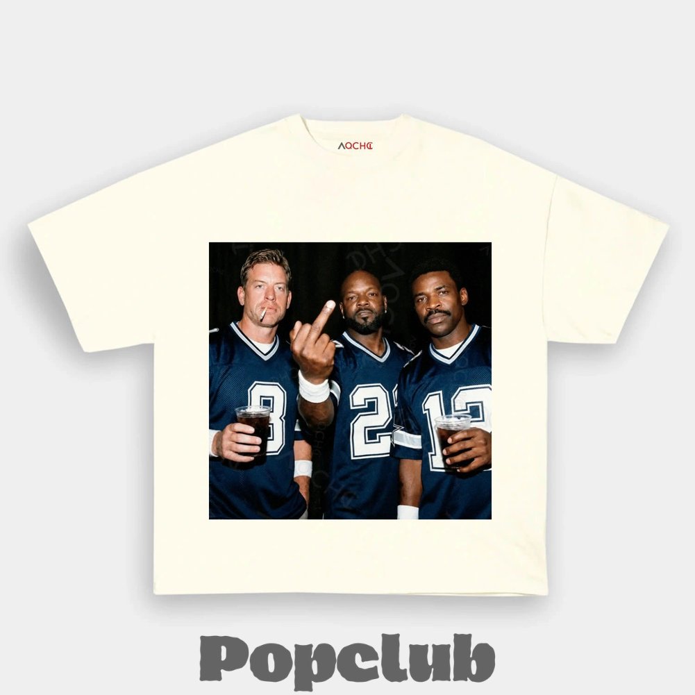 Dallas Cowboys Troy Aikman, Emmitt Smith & Michael Irvin Drinking & Middle Finger T-Shirt Dallas Cowboys Troy Aikman, Emmitt Smith & Michael Irvin Drinking & Middle Finger T-Shirt